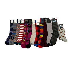 NWT 13 Pair Men’s size 7-1/2 to 13 Dress Socks/Happy socks/patterned/crew